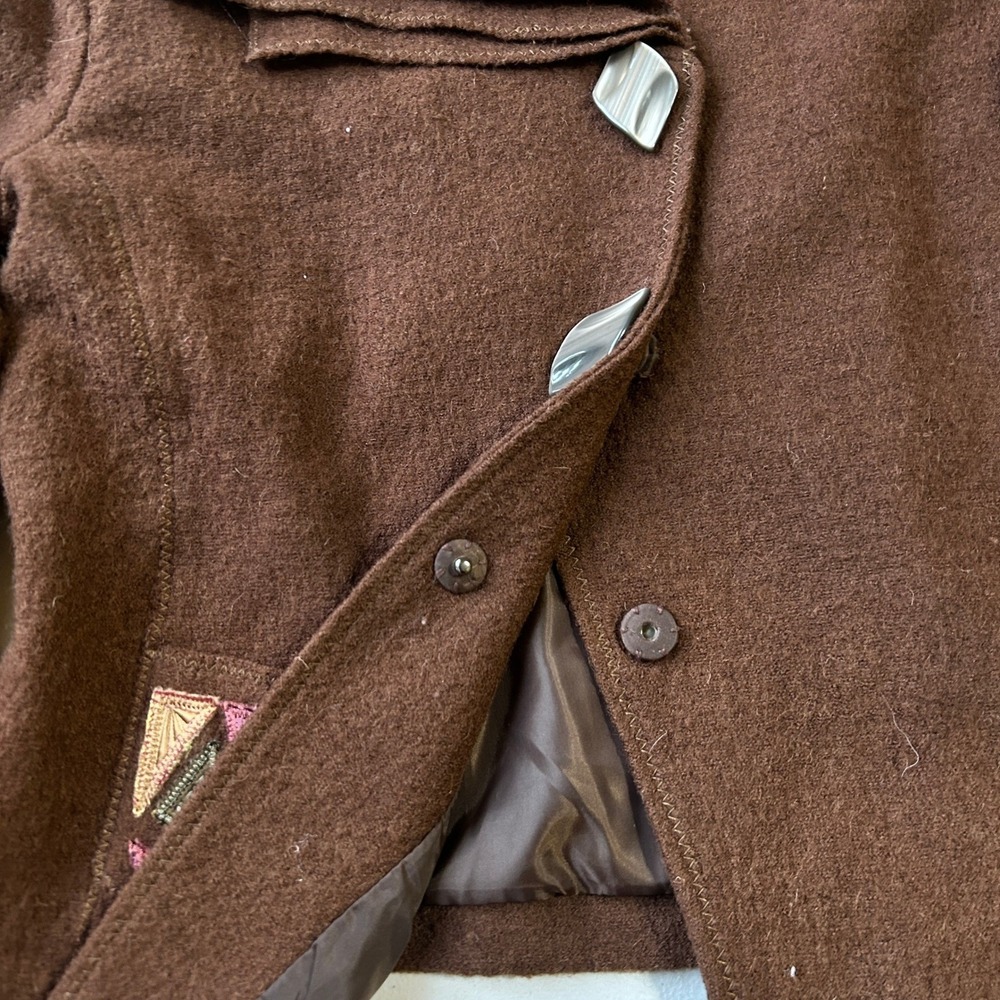 Carson Boiled Wool Jacket Brown Embroidered Art To Wear Coat Women's‎ M Canada - Picture 10 of 10